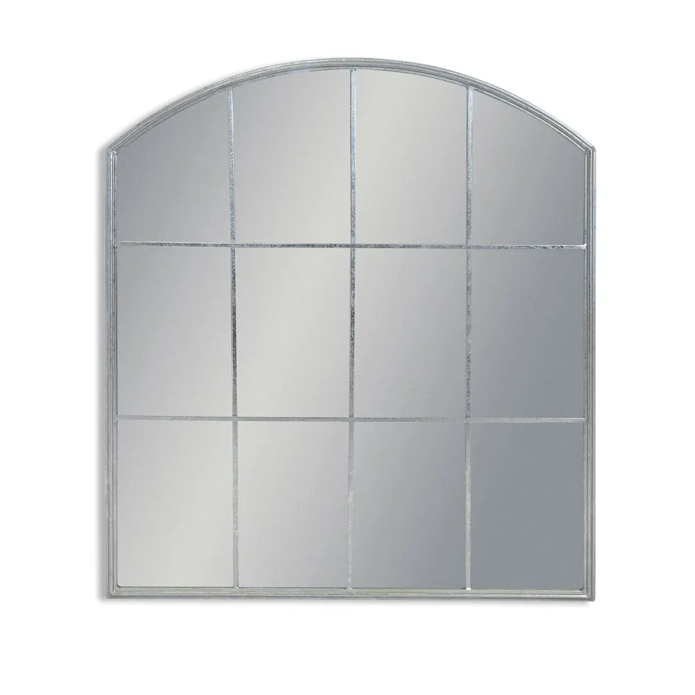 Silver Metal Arched Window Mirror 91 cm