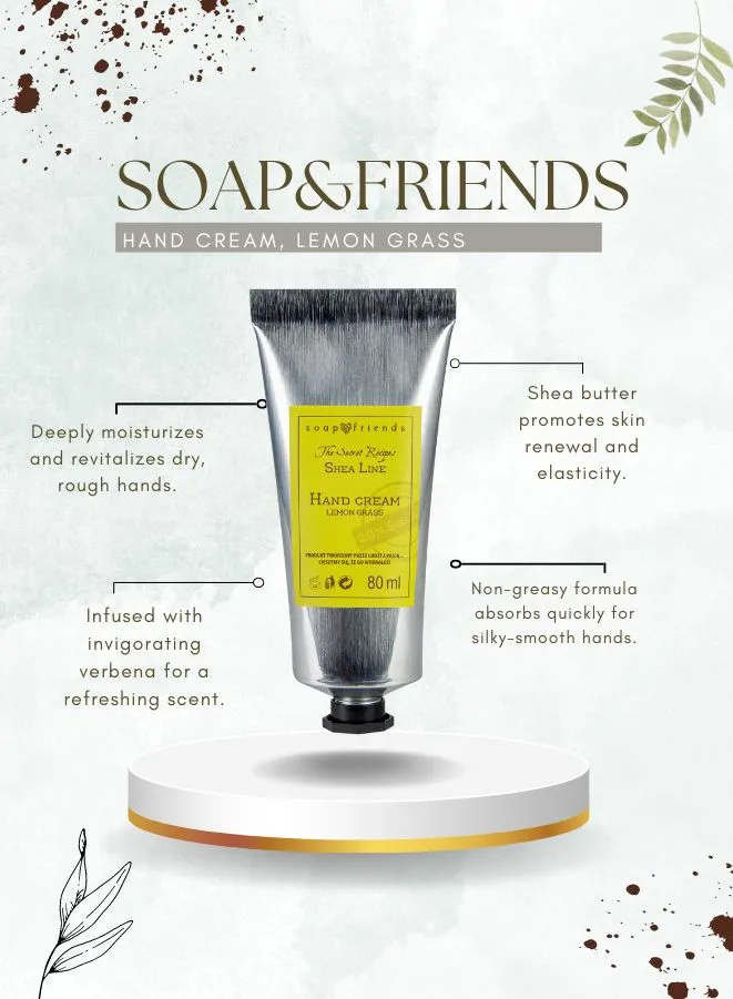 Soap&Friends Invigorating Hand Cream 20% Shea Butter Lemon Grass - Energizing Formula, 80 ml