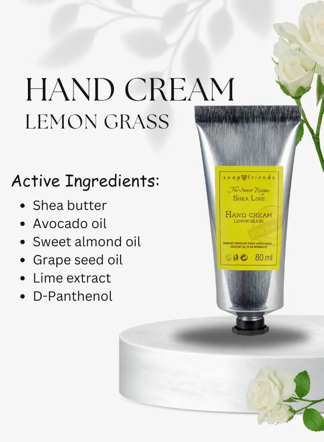 Soap&Friends Invigorating Hand Cream 20% Shea Butter Lemon Grass - Energizing Formula, 80 ml
