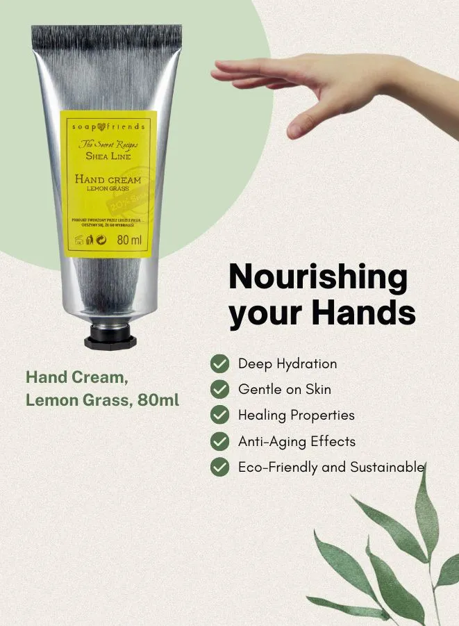 Soap&Friends Invigorating Hand Cream 20% Shea Butter Lemon Grass - Energizing Formula, 80 ml