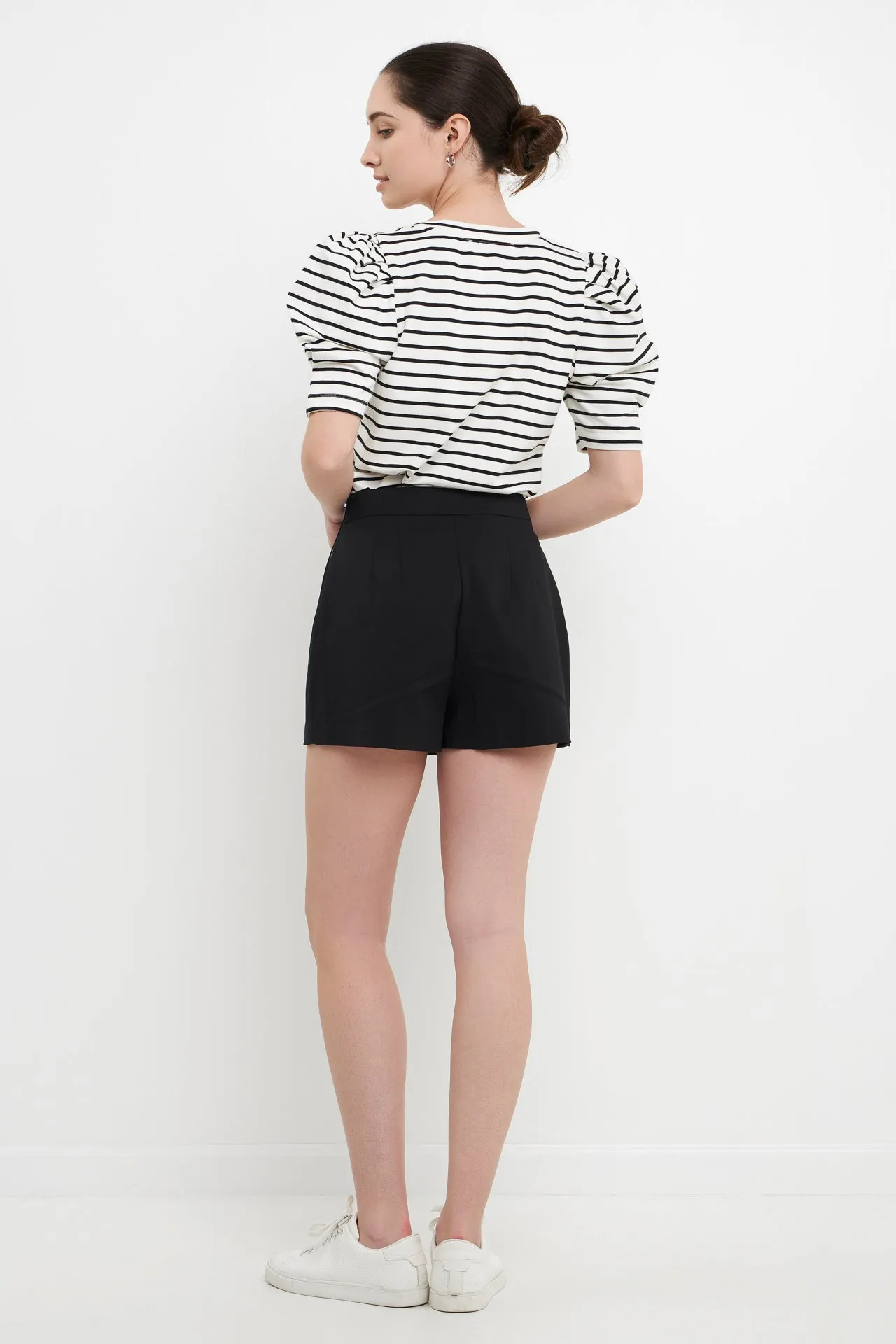 Stripe Pleated Puff Sleeve Top