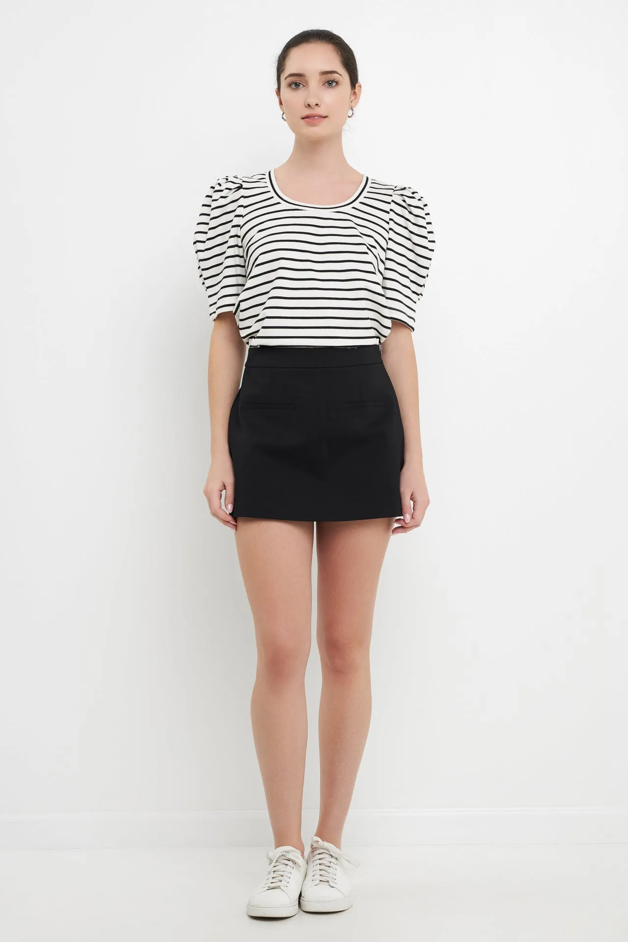 Stripe Pleated Puff Sleeve Top