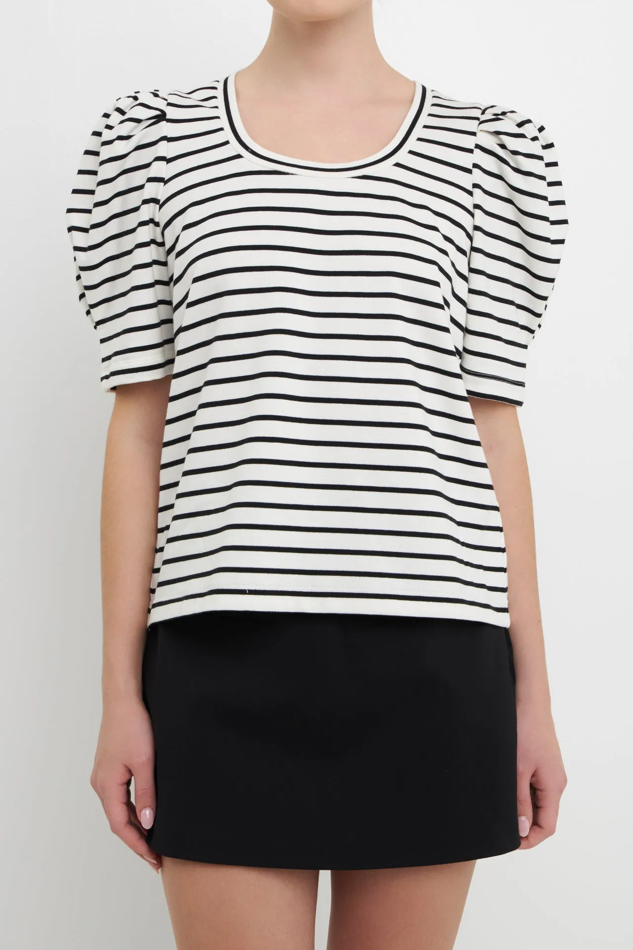 Stripe Pleated Puff Sleeve Top