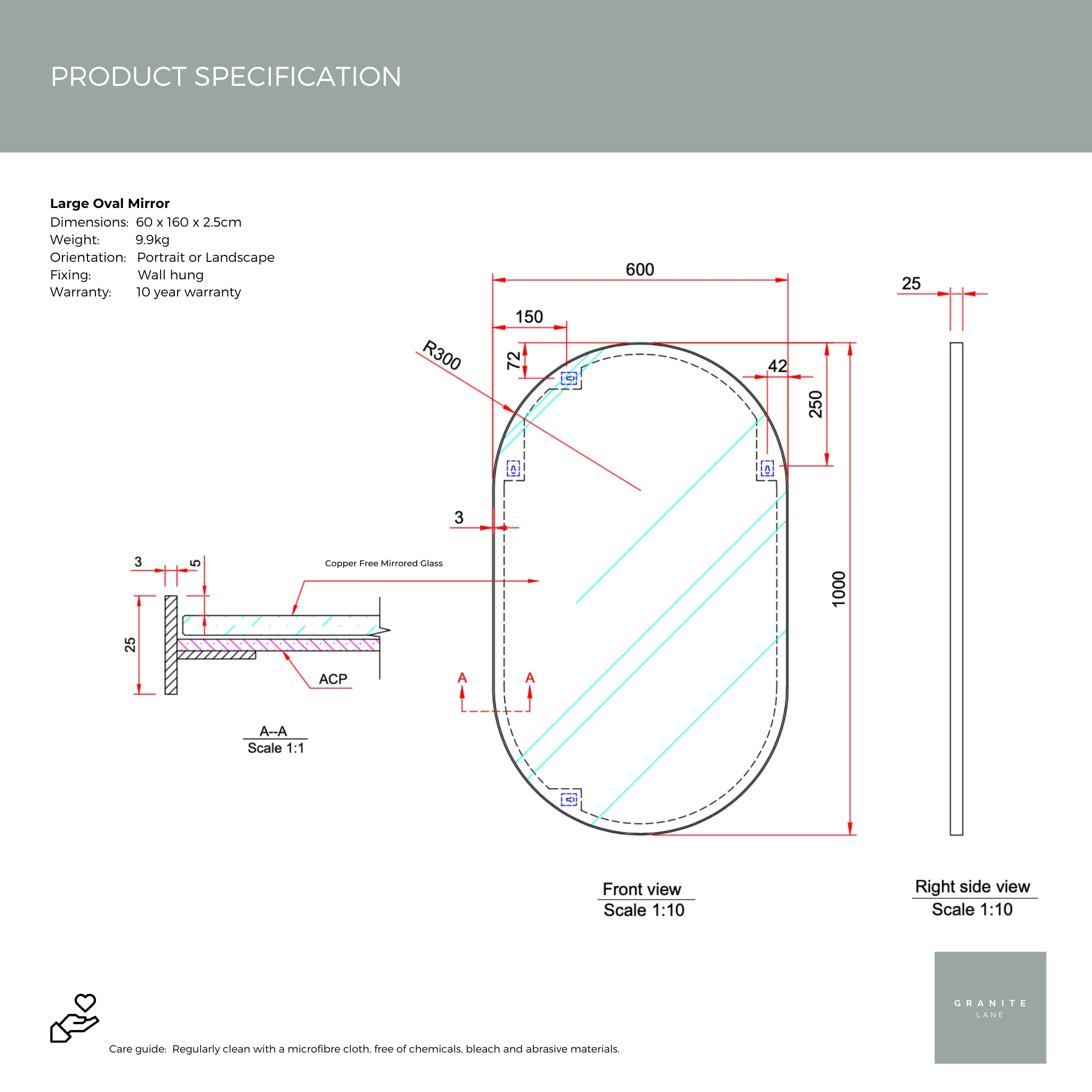Studio Large Oval Mirror, Brass