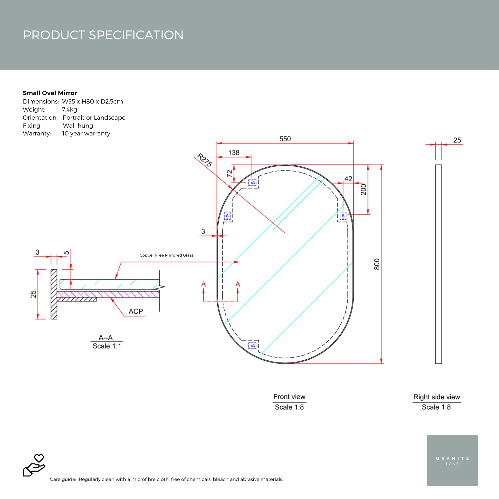 Studio Small Oval Mirror, Gunmetal