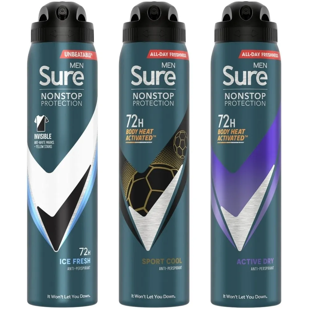 Sure Men's Anti-Perspirant Deodorant Spray Variety Pack 3 x 250ml