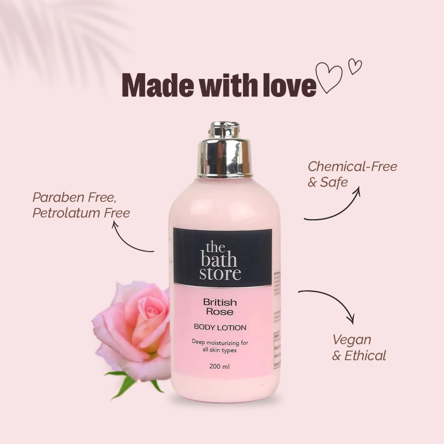The Bath Store British Rose Body Lotion - Nourishing | Moisture-Locking | Anti-Aging | Women and Men - 200ml (Pack of 5)
