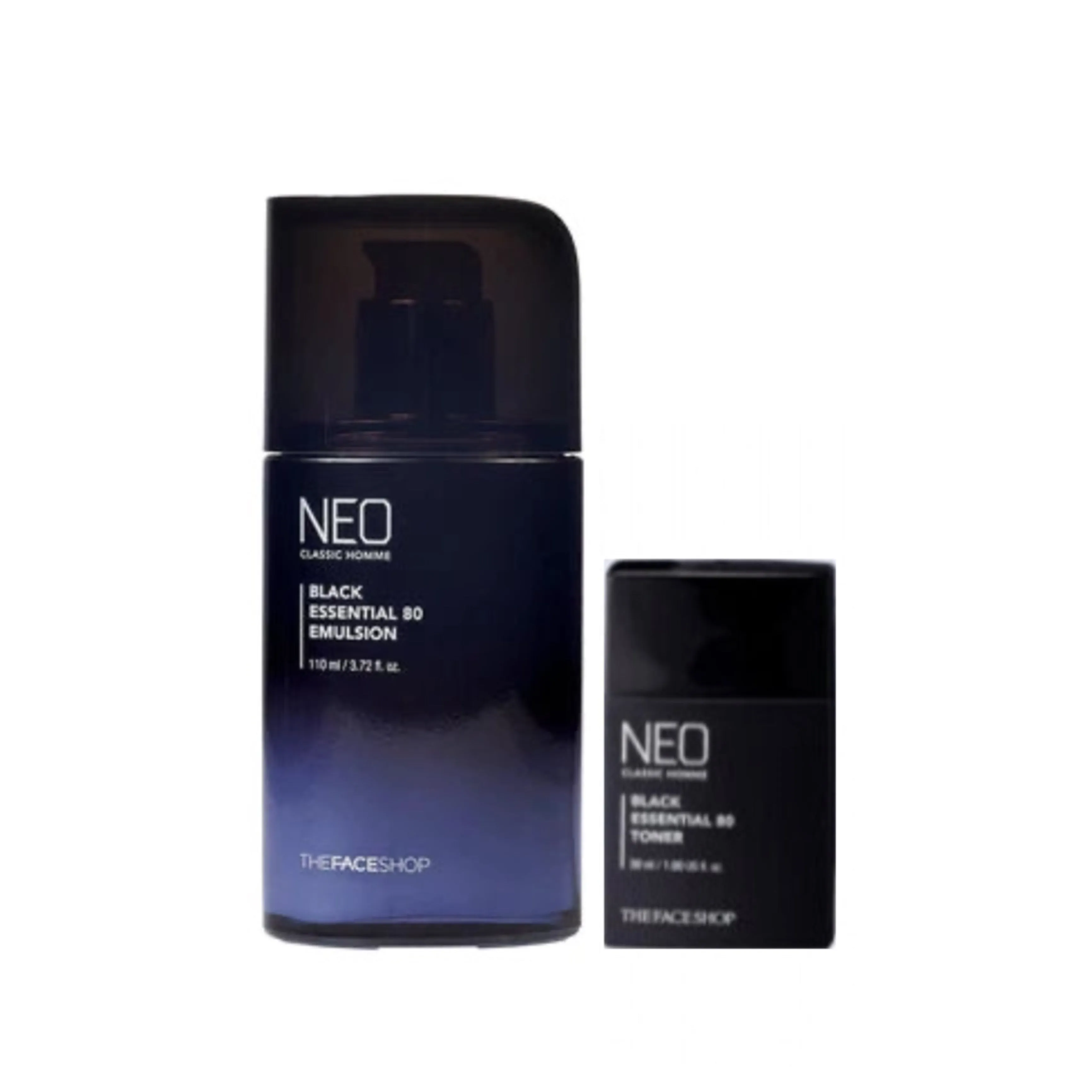 The Face Shop Neo Classic Homme Black Essential Emulsion 110 ml   Toner 30 ml مستحلب مرطب للبشرة مع تونر حجم ميني من ذا فيس شوب