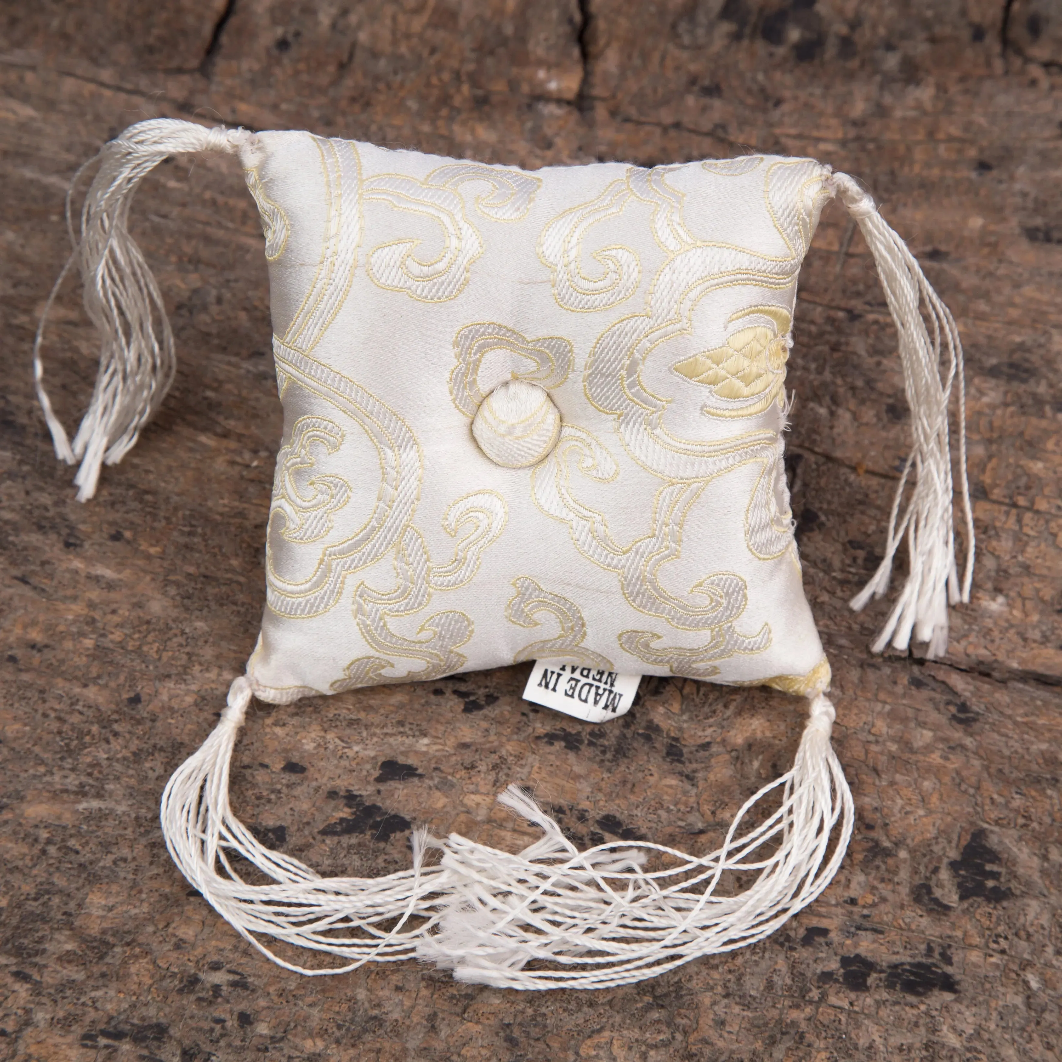 Tibetan singing bowl cushion Handmade Silk Square White