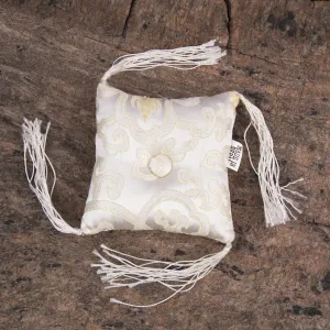 Tibetan singing bowl cushion Handmade Silk Square White