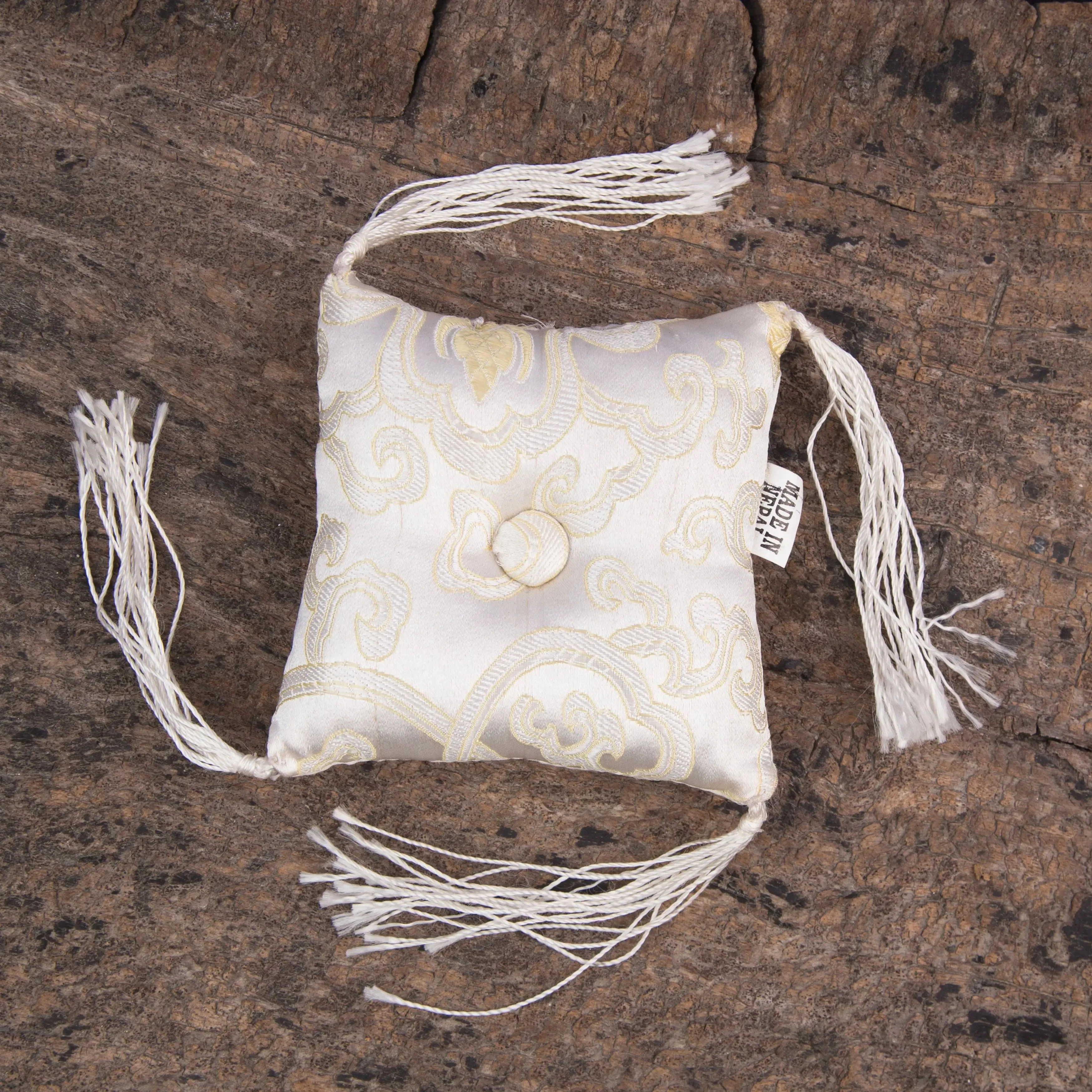 Tibetan singing bowl cushion Handmade Silk Square White