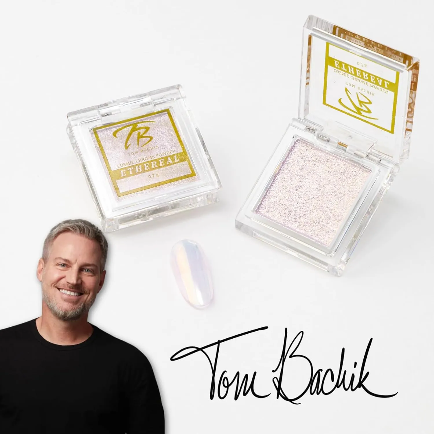 Tom Bachik Cosmic Chrome Powder Collection  5 Pressed Chrome Pigments for Gel Manicures, Holographic Nail Art & Metallic Shimmer Effects (Ethereal)