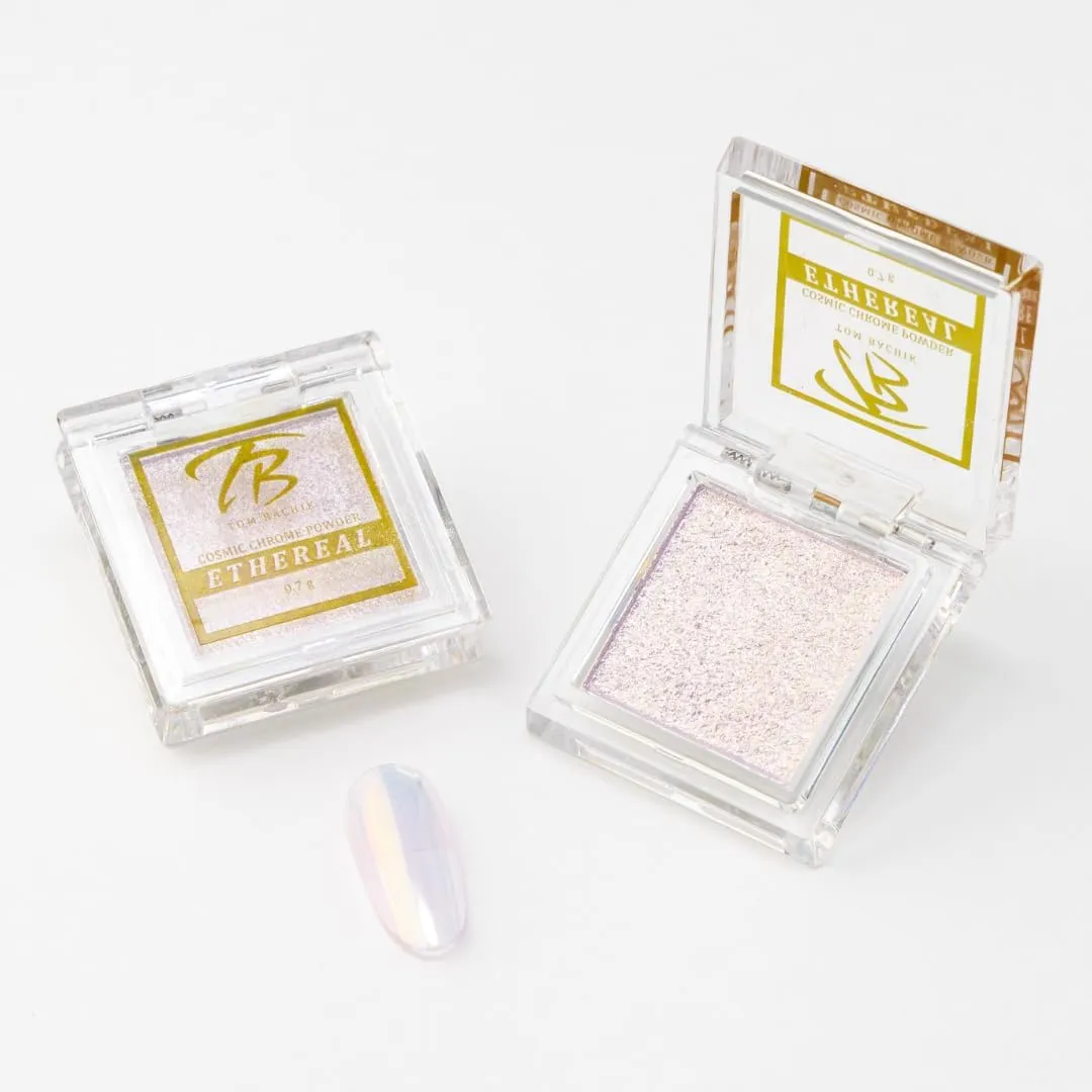 Tom Bachik Cosmic Chrome Powder Collection  5 Pressed Chrome Pigments for Gel Manicures, Holographic Nail Art & Metallic Shimmer Effects (Ethereal)