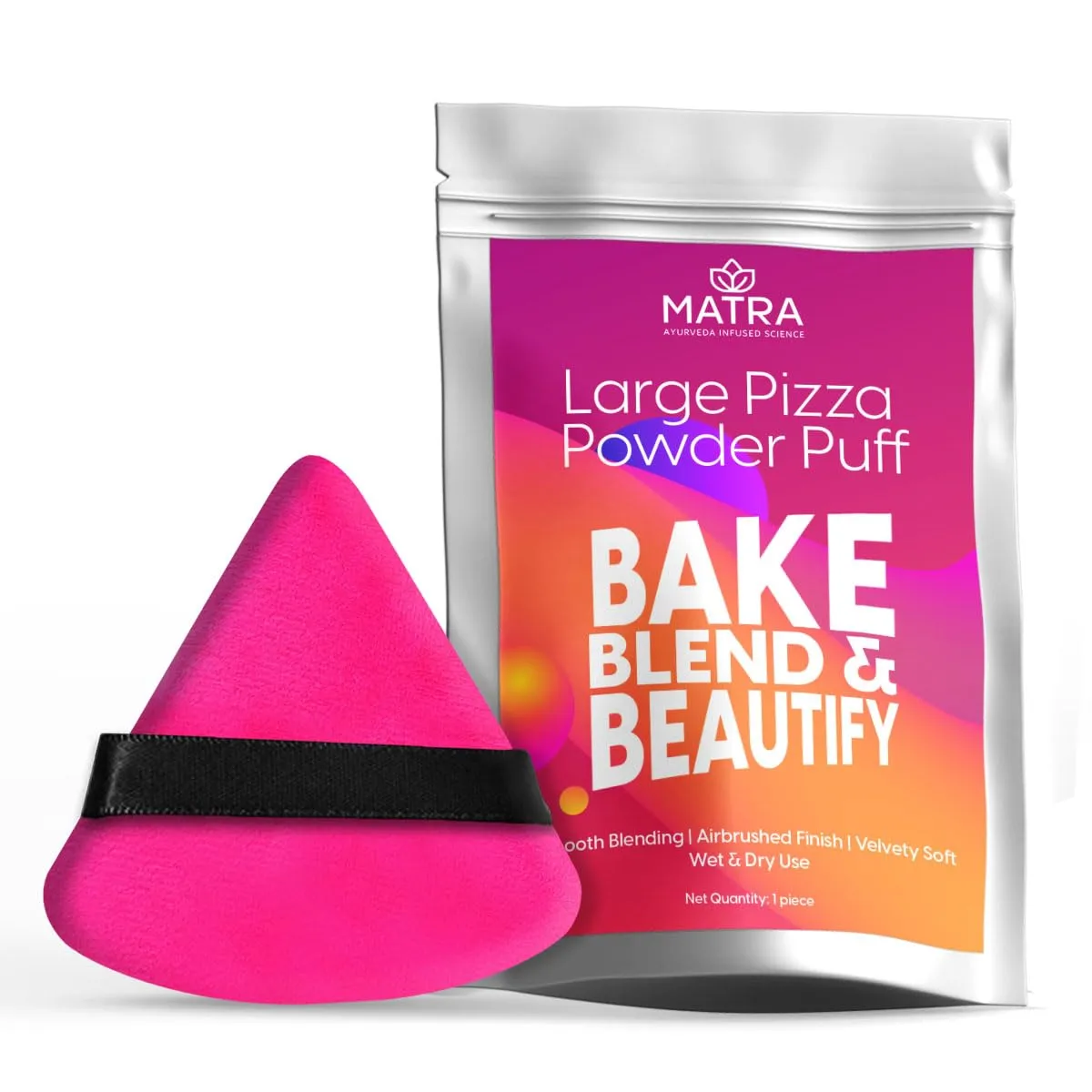 Triangle Powder Puff (Large) - Soft Pizza Puff Makeup Sponge Pad for Loose Powder, Foundation, Compact & Concealer - Cosmetic Finger Puff Blender Wet & Dry Use - Pocket BB Cushion