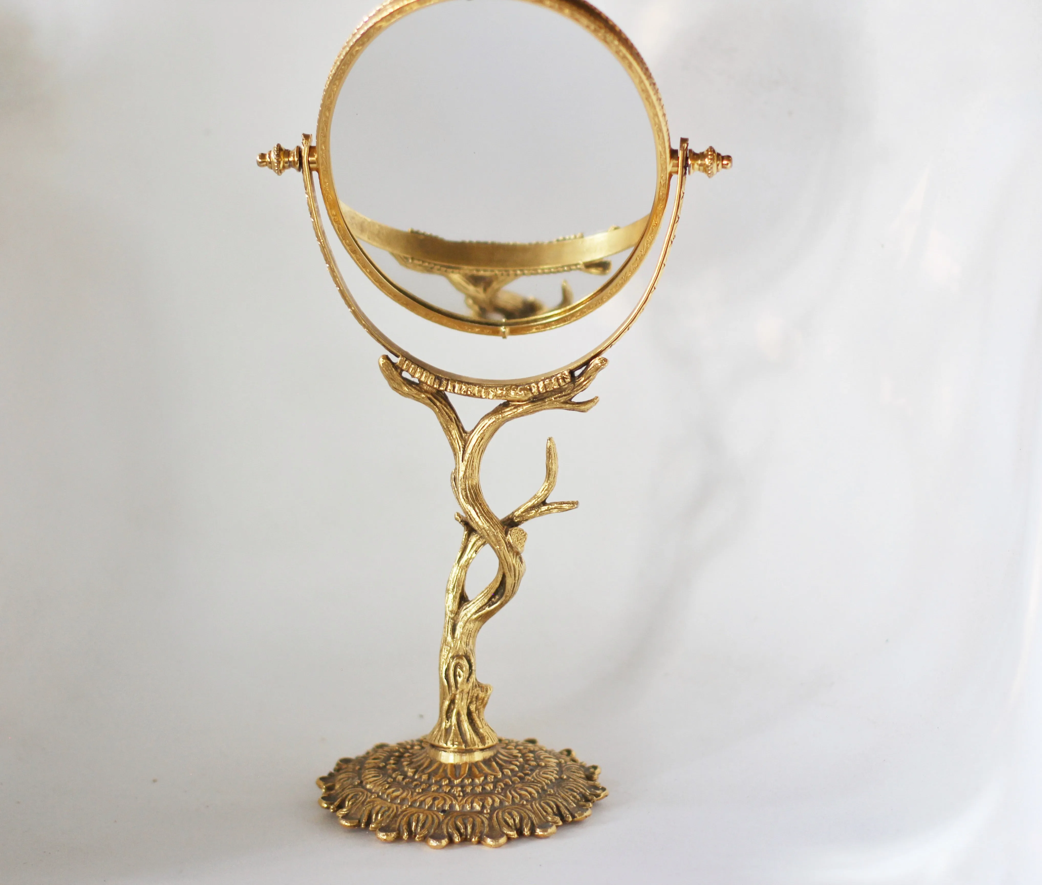Vintage Stylebuilt Branch Vanity Pedestal Mirror Double Sided Magnifier