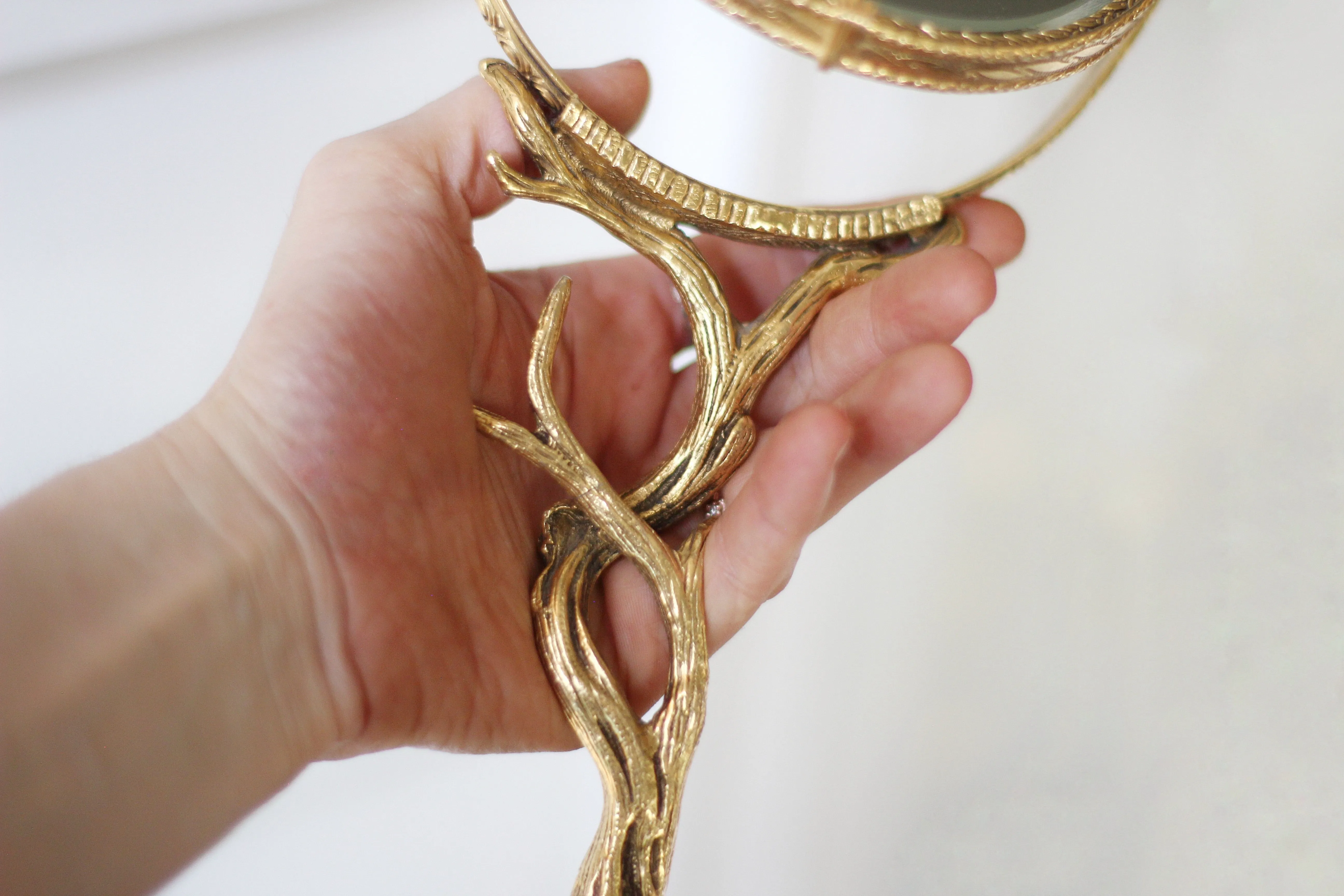 Vintage Stylebuilt Branch Vanity Pedestal Mirror Double Sided Magnifier