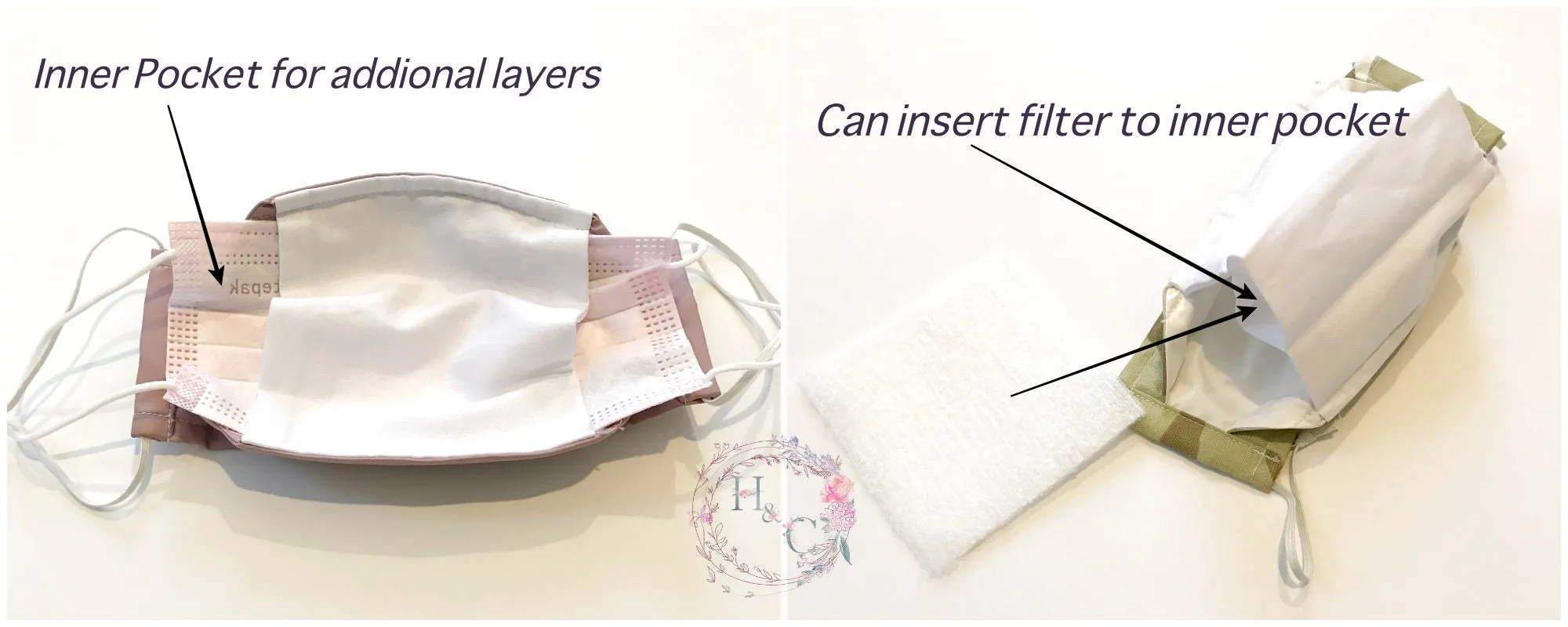 Washable Face Mask With Filter Pocket, 3- Layered Waterproof Mask, Adult Woman, Man, Kid Size