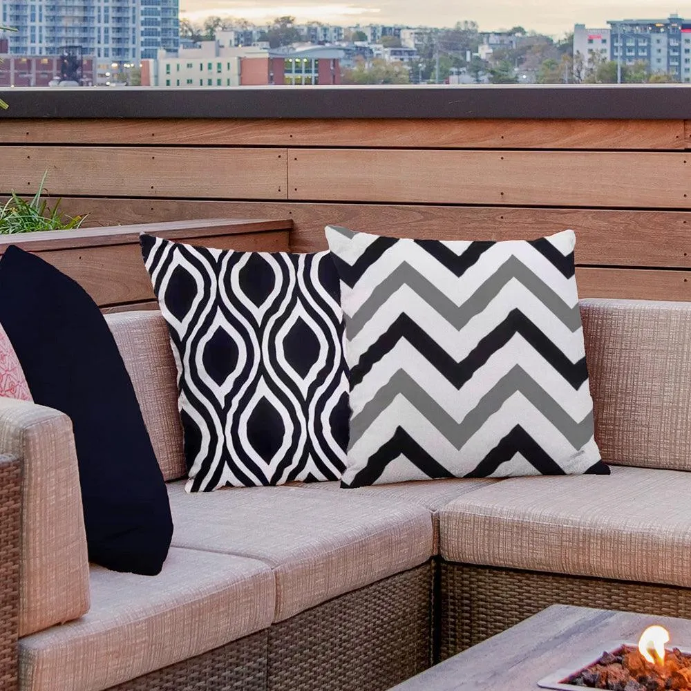 Water Resistant Outdoor Cushion Cover | 45x45cm Black Garden Décor - Set of 6 & 4
