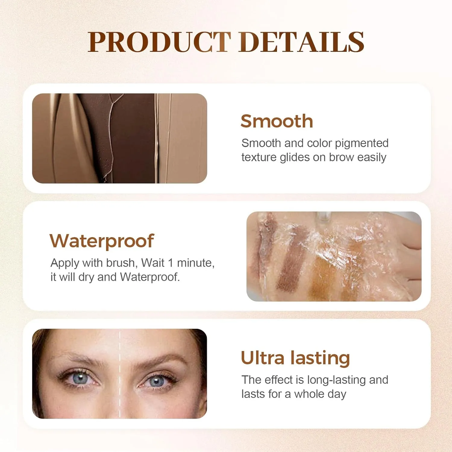 Waterproof Brow Gel, 2025 New 3D Eyebrow Gel Long Lasting Eyebrow Makeup, 24 Hours Waterproof Highly Liquid Eye Brow Makeup Kit (Light Brown)