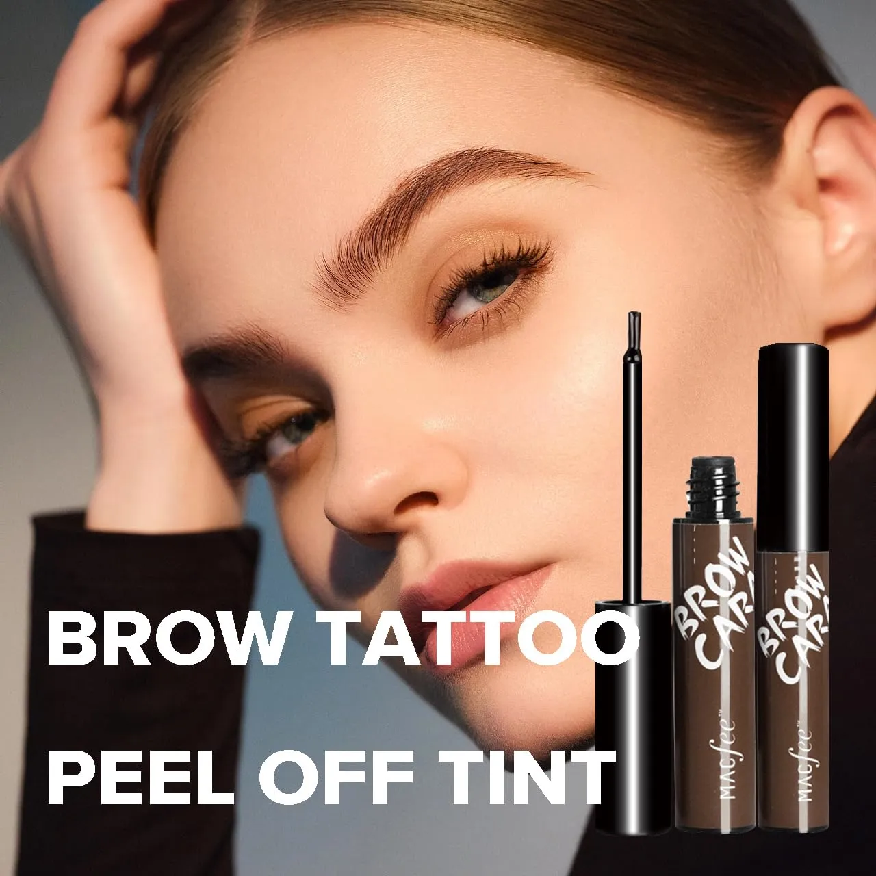 Waterproof Brow Tattoo Peel Off Tint with Stencils - Long-Lasting, Full Voluminous Natural-Looking Brows for Women, 0.27 fl oz (Dark Brown)