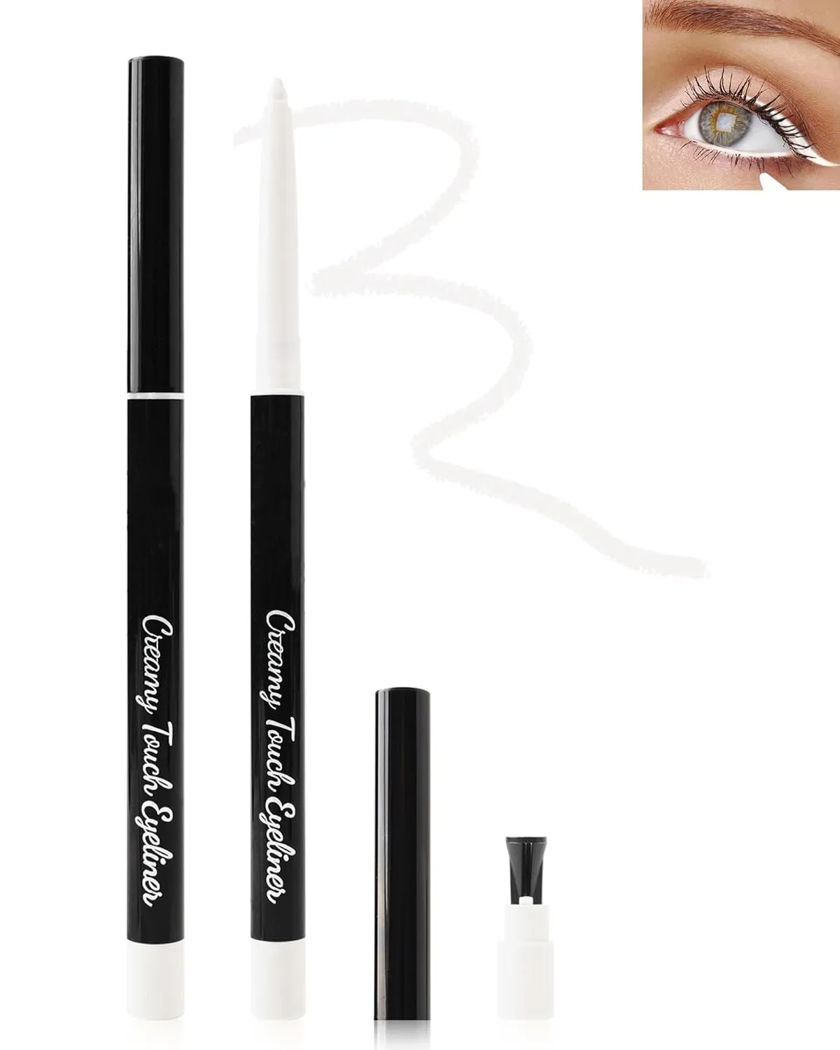 White Eyeliner for Waterline, Cream Gel Eyeliner Water Line, Long Lasting Waterproof Smudge-Proof, Highly Pigmented Retractable Eye Liner Brightener Pen,Built in Sharpener, Smooth Eye Makeup for Women
