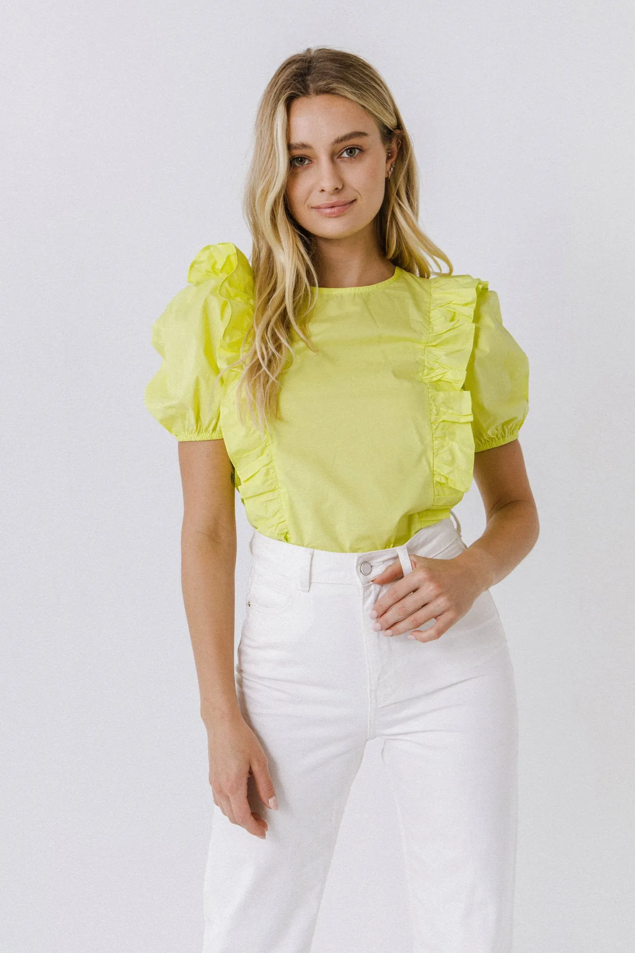 Women Woven Ruffled Bodice Blouse