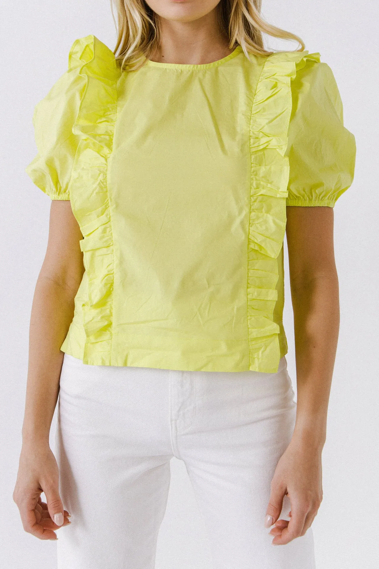 Women Woven Ruffled Bodice Blouse