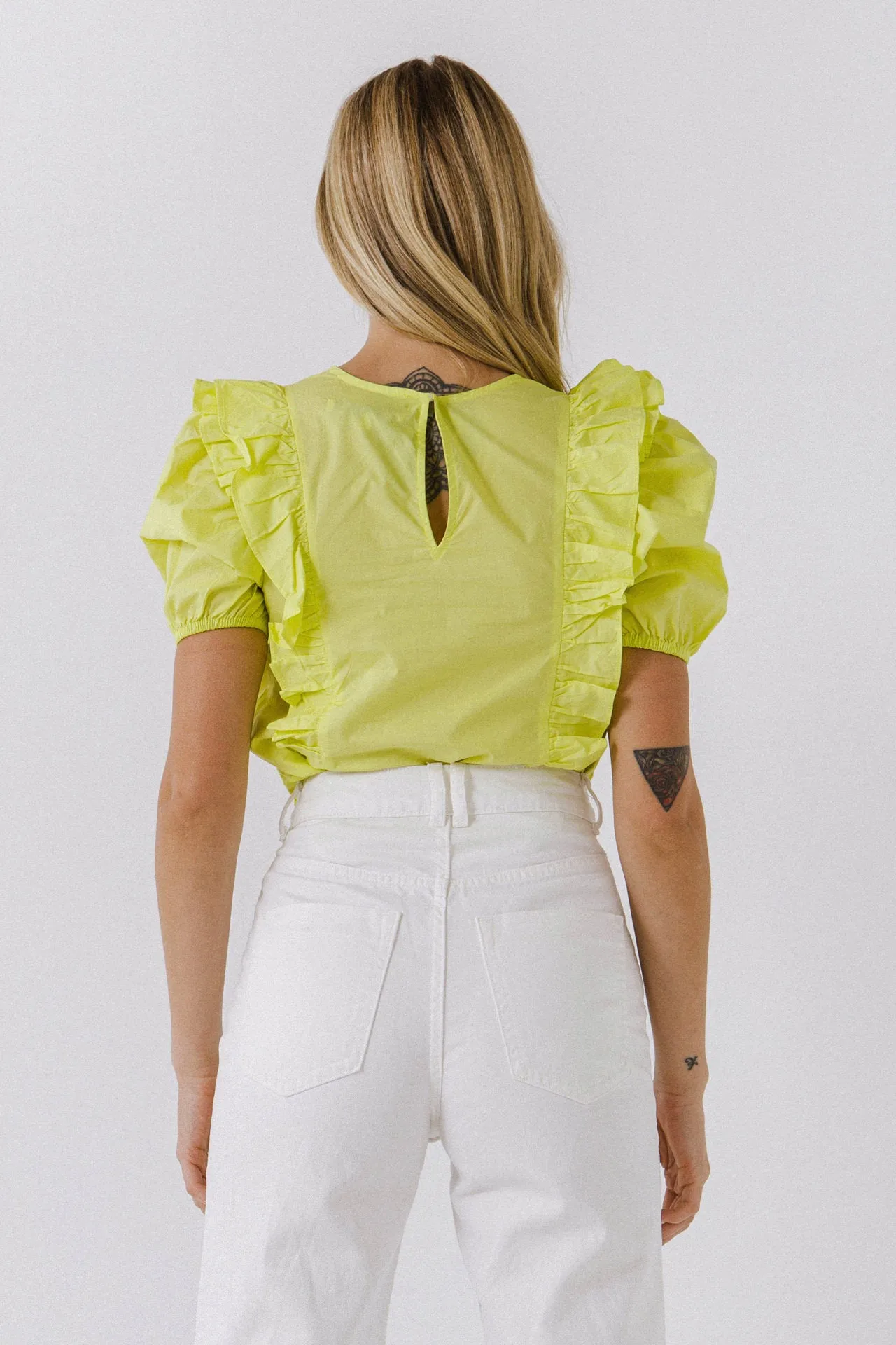 Women Woven Ruffled Bodice Blouse