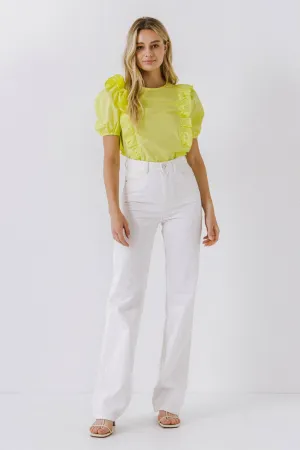 Women Woven Ruffled Bodice Blouse