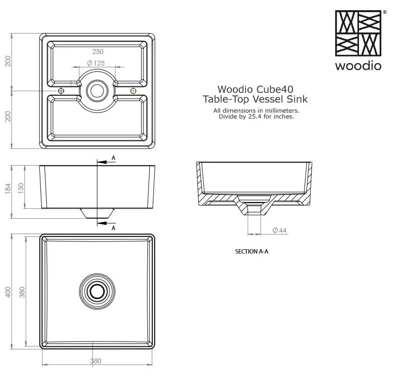 Woodio Cube40 Above-Mount Sink - 10 Colors